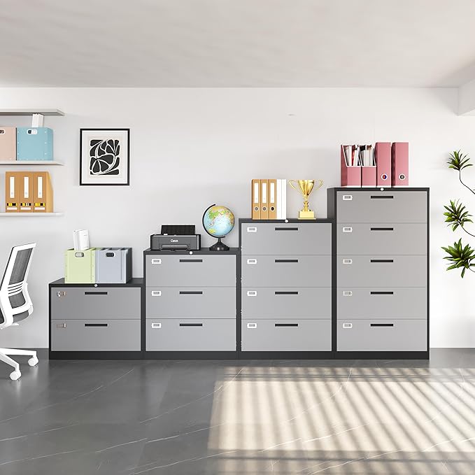 Fesbos Metal Steel 4 Drawer Lateral File Cabinet with Lock, Filling Cabinets for Home Office, Lockable Storage Cabinet for Hanging Files Letter/Legal/F4/A4 Size-Assembly Required