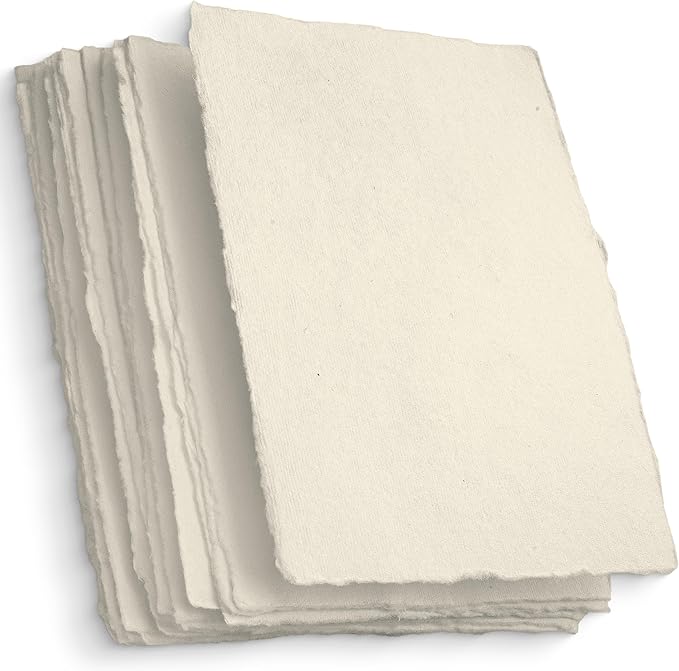 Wanderings Handmade A4 Cream Mixed Media Paper with Deckle Edge - 8.25x11.7-150 GSM - 50 Sheets Colored Cold Press Textured Paper Made with Recycled Cotton for Invitations Crafts Writers Watercolor