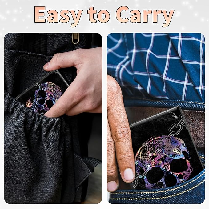BWEGRHE Slim Credit Card Holder, Shackle Skull RFID Blocking Metal Wallet for Men & Women, Aluminum Minimalist Hard Case Pocket-Sized Business Cards Organizer (Fits Up to 10 Cards)