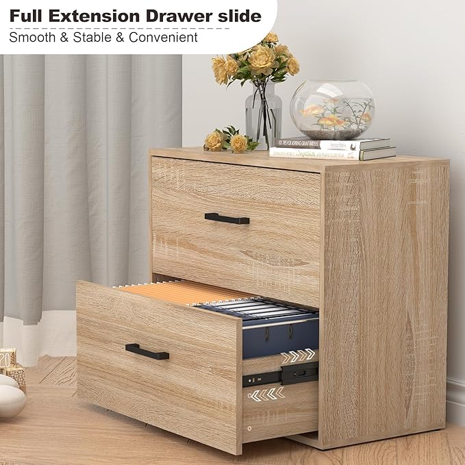 FATIGOS 2 Drawer Lateral File Cabinets, Wooden File Cabinets for Home Office, Large Office Filing Cabinet with Drawer, Printer Stand for Hanging Files/Letter/Legal Size, Oak