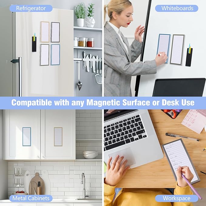 Thboxes 4 Pack Magnetic Note Pad for Fridge with Pen Holder, Totally 200 Sheets Magnetic To Do List, Grocery List, Shopping List, Memo Pads for Refrigerator（Dark Color）