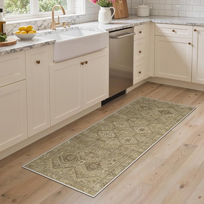 GENIMO Runner Rug 2x5 Non Slip Machine Washable Hallway Runner Rug, Low Pile Lightweight Rugs for Entryway, Hallway, Kitchen and Corridor, Tan Brown