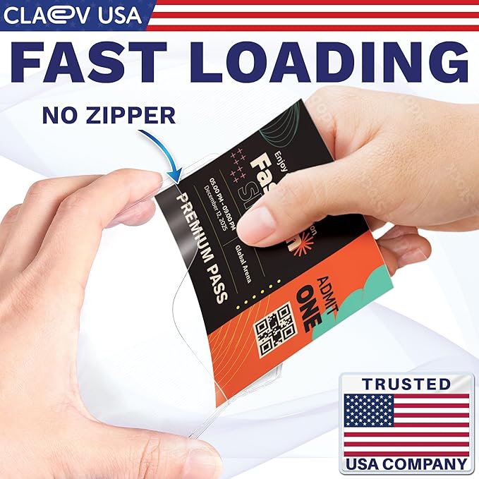 Claev - Horizontal Flexible and Tear Resistant Card Protector - Clear, 4x3 Inch, 100 Pack - Large Easy Open Plastic ID Name Badge Holders for Conferences, Conventions, Offices & Schools