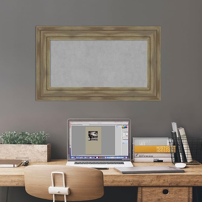 Amanti Art Grey Framed Magnetic Board 18x30 Small Vision Board for use with Magnets, 100% Metal Sheet to Display Items as Office Decor or for Home Organization in mudroom, Kitchen or Kids Room