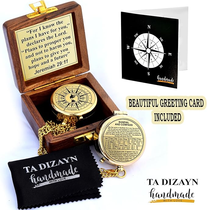 For I Know The Plans I Have For You, Jeremiah 29:11, Solid Brass Directional Engraved Compass, Baptism Gifts for Boys Girls, First Communion, Christian Gifts for Men, First Confirmation Gifts for Boys