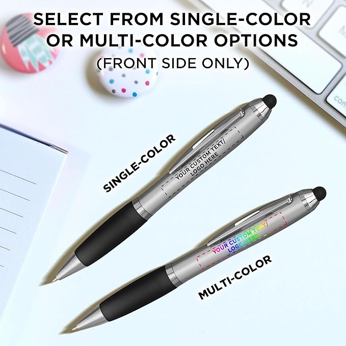 DISCOUNT PROMOS Custom Stylus Ballpoint Pens Set of 100, Personalized Bulk Pack - Black Ink, Great for Office, School, Business, Tradeshows, Events - Black