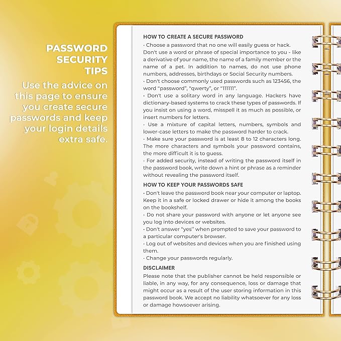 Clever Fox Password Book Spiral – Mini Internet Address & Password Organizer with Laminated Alphabetical Tabs – Small Password Keeper Journal – Hardcover, Pocket Size, 4.7x5.7” (Amber Yellow)