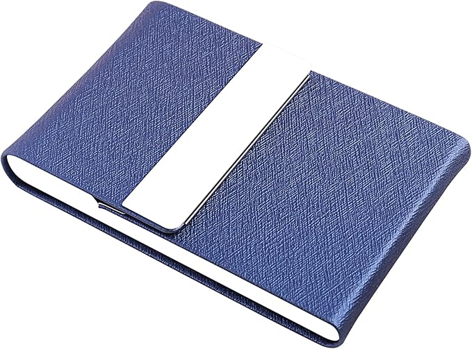 DMFLY Professional Business Card Holder, Pocket Business Card Case for Women & Men, PU Leather Multi Card Case, Credit Card Wallet, Name Card Holder with Magnetic Closure, Blue-gs