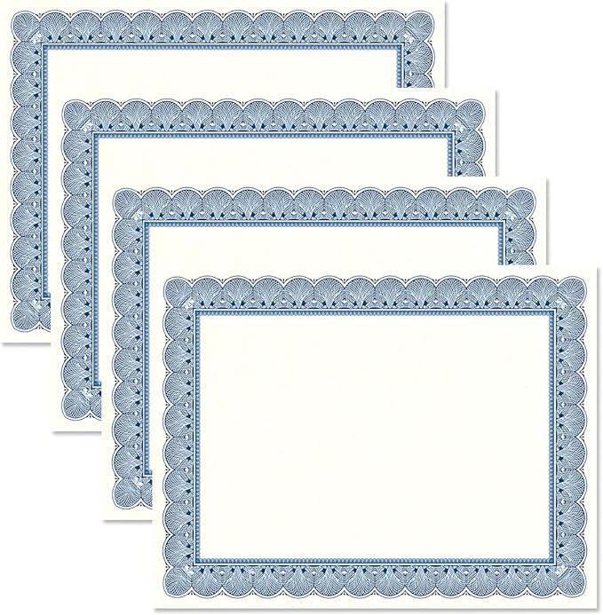 Elite Blue & White Parchment Certificate Papers - Pack of 25, Laser & Inkjet Printer Compatible, for Office, Business Awards, Graduation, School Diplomas, 8-1/2" x 11" on 60 lb.Text Stock