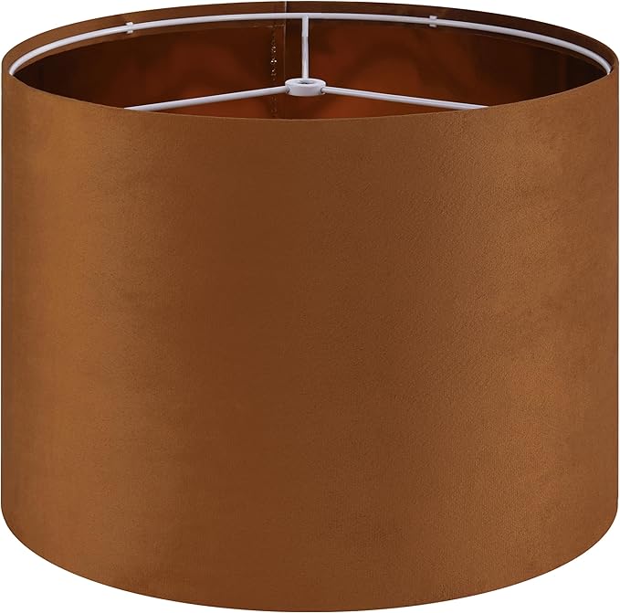 GO&SO 1 PCS Burnt Orange Velvet Drum Lamp Shade,Modern Replacement Lamp Shades 13" Top x 13" Bottom x 10" High(Spider) Medium Fabric Lampshade for Table Lamp,Floor,Bedside -Assembly Require