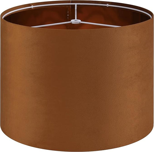 GO&SO 1 PCS Burnt Orange Velvet Drum Lamp Shade,Modern Replacement Lamp Shades 13" Top x 13" Bottom x 10" High(Spider) Medium Fabric Lampshade for Table Lamp,Floor,Bedside -Assembly Require