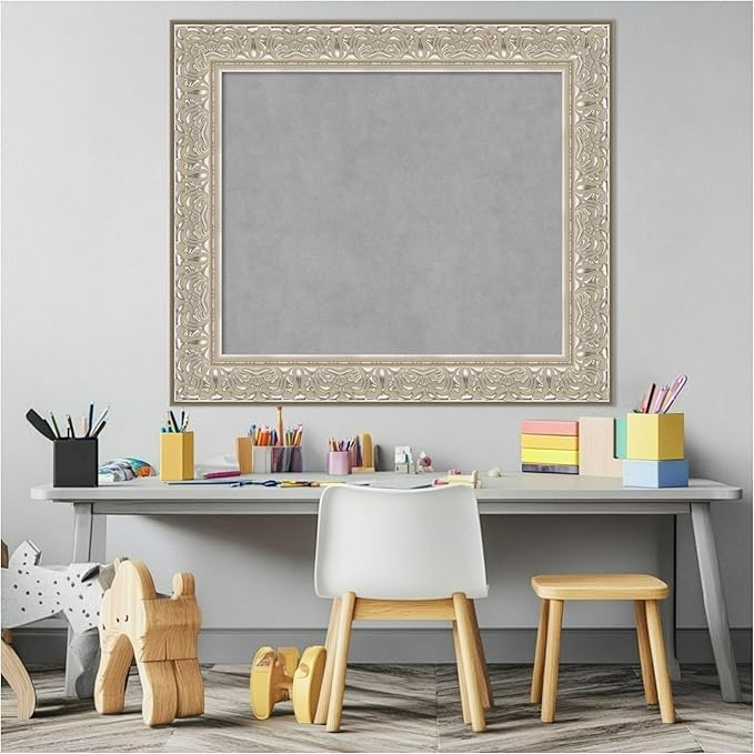 Amanti Art Silver Framed Magnetic Board 27x31 Medium Vision Board for use with Magnets, 100% Metal Sheet to Display Items as Office Decor or for Home Organization in mudroom, Kitchen or Kids Room