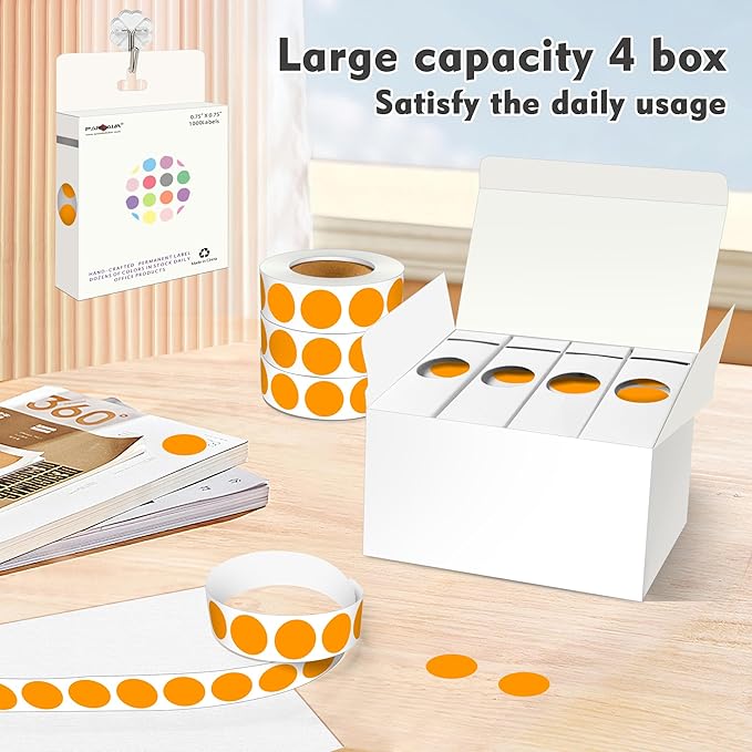 PARLAIM 3/4 Inch Roll Color Coding Labels,4000 per/4 Rolls Round Adhesive Color Coding Circle Dot Stickers for Office Home(Orange)