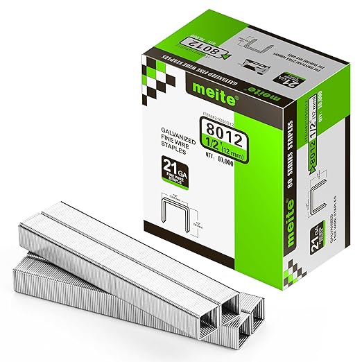 meite 21 Gauge Upholstery Staples, 1/2-Inch Crown with 1/2-Inch Length Galvanized Heavy Duty Staples for Staple Guns MT8016, MT8016S, and MT8016SLN(10 Boxes)