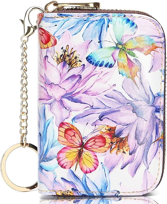 APHISON RFID Credit Card Holder Wallets for Women Leather Zipper Card Case for Ladies Keychain Wallet