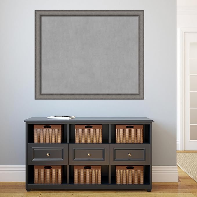 Amanti Art Grey Framed Magnetic Board 36x44 X-Large Vision Board for use with Magnets, 100% Metal Sheet to Display Items as Office Decor or for Home Organization in mudroom, Kitchen or Kids Room
