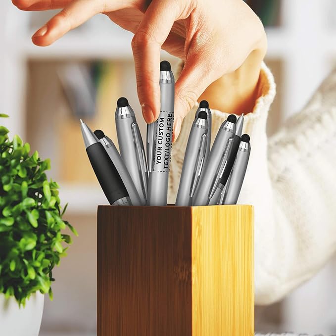 DISCOUNT PROMOS Custom Stylus Ballpoint Pens Set of 10, Personalized Bulk Pack - Black Ink, Great for Office, School, Business, Tradeshows, Events - Black