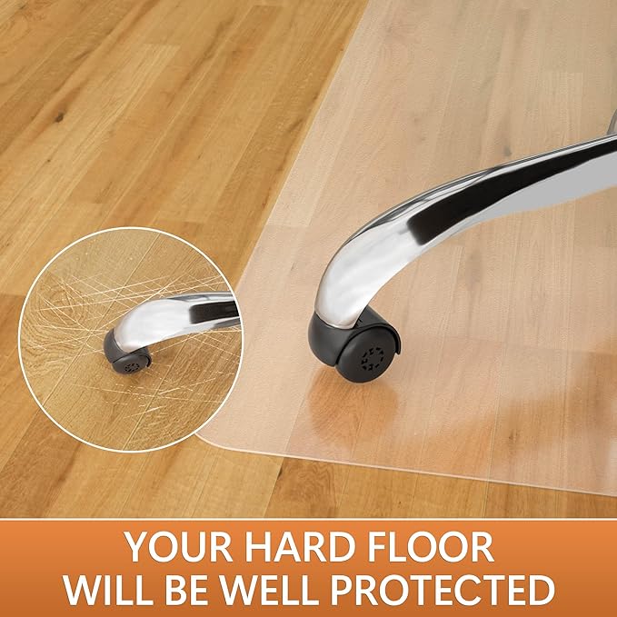 HOMEK Large Office Chair Mat for Hardwood Floor- 46" x 72" Clear Computer Desk Chair Mat for Hard Wood/Tile Floors, Easy Glide Plastic Mat for Under Office Chairs on Hardwood for Work & Home