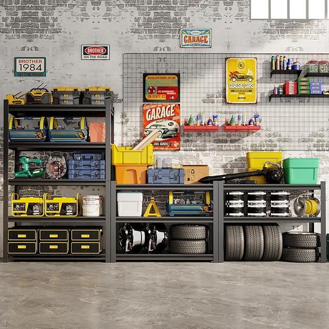 CBCNWR 63''H Garage Storage Shelves, 1800LBS Steel Heavy Duty Storage Shelves, Adjustable 5-Tier Metal Shelf Rack, Heavy Duty Shelving for Garage,Warehouse,Basement,Pantry–Black 32" Wx15.7 D x63 H