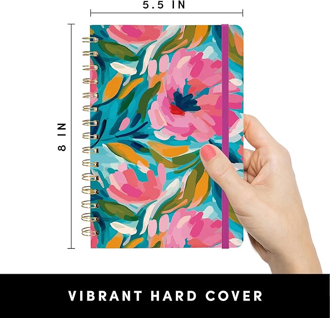 PAPERAGE Lined Spiral Journal Notebook, (Painted Floral), 160 Pages, Hardcover Journal for Women & Men, Medium 5.5 in x 8 in - 100 GSM, Thick Paper, Spiral Notebook for Work, School & Journaling