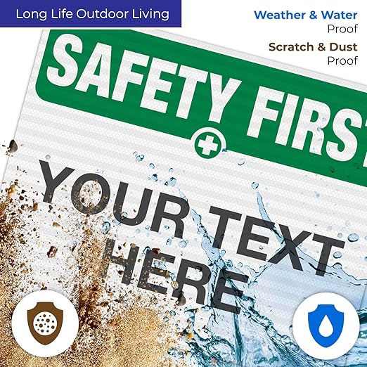 Custom Safety First Sign, OSHA Sign, 24x30 Inches, 3M EGP Reflective .080 Aluminum, Fade Resistant, Indoor/Outdoor Use, Made in USA
