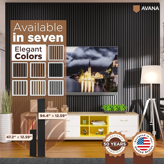 Avana Acoustic Wood Wall Panels – 94.4 x 12.6 Inch Black Oak Acoustic Panels 2 PCs – Wall Panels For Interior Wall Decor For Homes, Offices, Studios – Pleasing Decorative Wood Panels For Wall