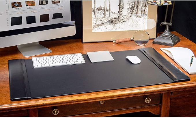 DACASSO Classic Leather Desk Pad with Side Rails - Luxury Leather Desk Blotter for Writing - Padded Executive Desk Surface Protector - (Black, 34” x 20”)