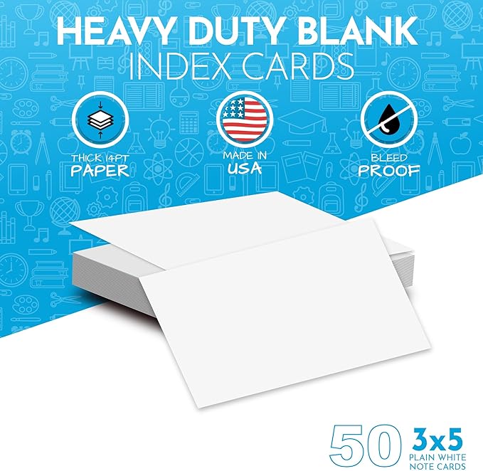 Home Advantage 3x5 Blank Index Cards - Our 50 Pack of Blank Note Cards Use Heavy Duty Cardstock to Make Them Bleed Proof