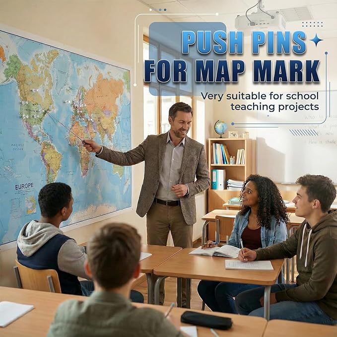 Push Pins 200Pcs Thumb Tacks: Clear Push Pin for Bulletin Board - Plastic Head & Steel Point - Reusable Cork Board Thumbtacks for Wall Map Posters Picture Hanging Home Office School