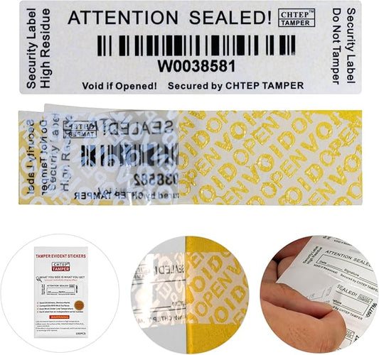 ChtepTamper 100 Pieces Total Transfer Tamper-Evident Stickers Security Labels Great for Goods Shipping,Exchange of Agency Files, Privacy Protection or More(Serial Number 1 * 3.54inches White)