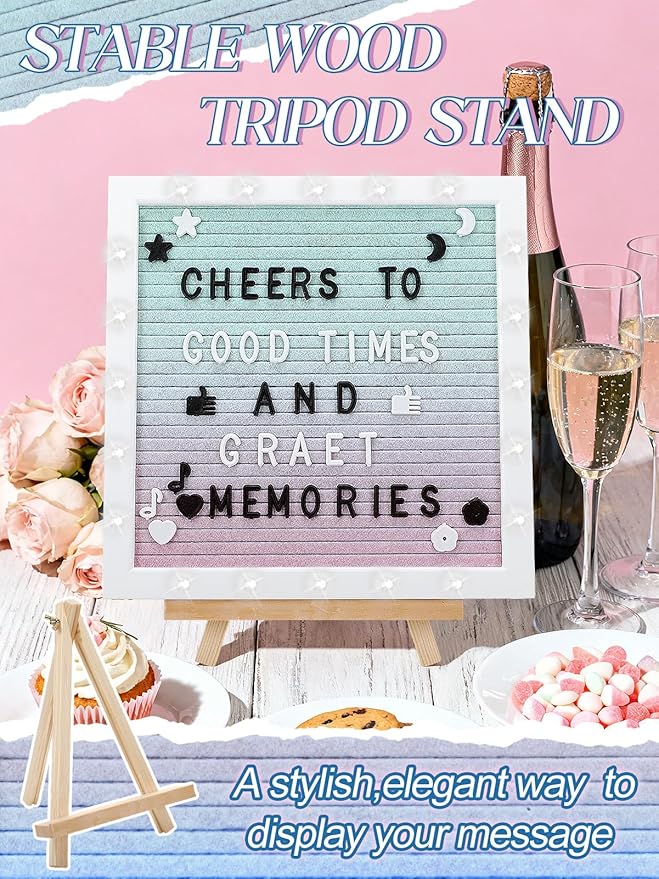 Changeable Felt Letter Board with LED Lights - 10×10" Message Custom Signs & Wood Stand & 450 Letters, Poster Board for Valentine's Day/Baby/Pregnancy Announcement/Classroom Wall Decor Gifts, Gradient
