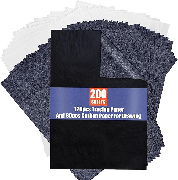 Carbon Paper Tracing Paper for Tracing - PSLER 120 Pcs White Translucent Tracing Paper and 100 Pcs Black Graphite Paper On Wood Fabric Artist Lettering Sketch Canvas Drawing A4 Size 8.5 X 11 Inch