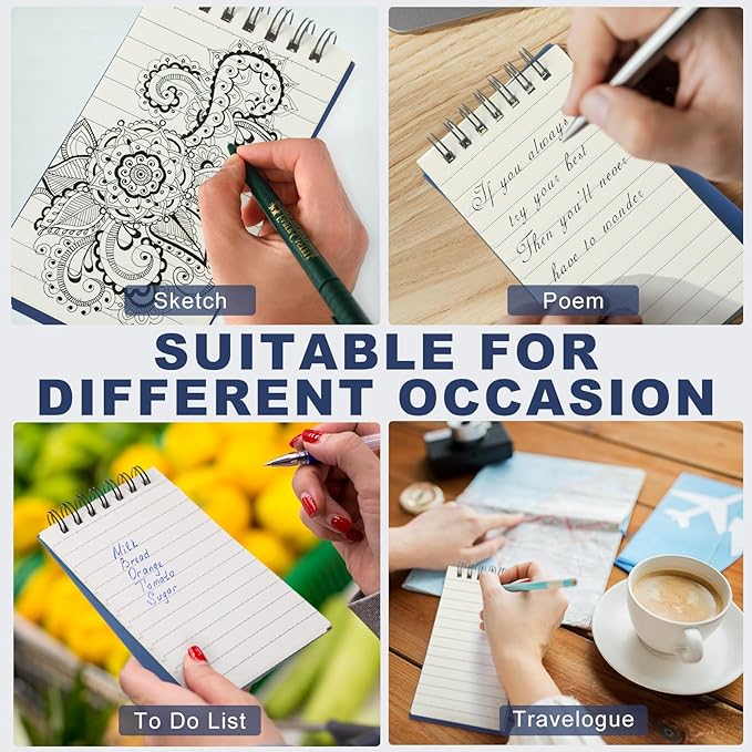 Tenceur 6 Pcs Pocket Notebook Bulk Small 3x5 Inch Spiral Notepads Mini Top Bound Notebook with Lined 120 Pages Ruled Memo Pads for Office College Nurse Essentials Back to School Gift (Blue)