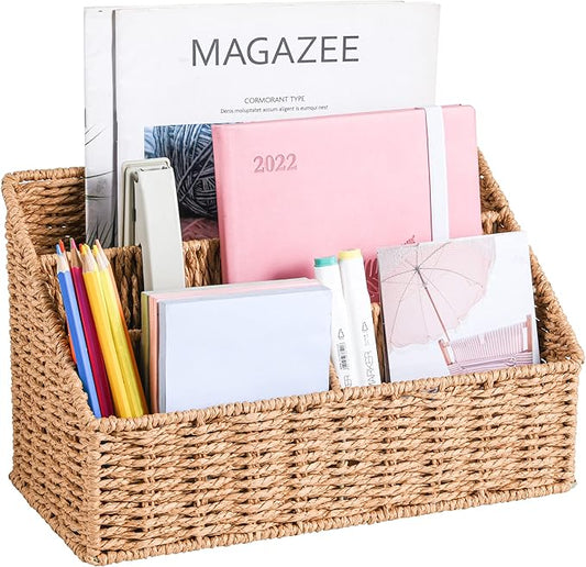 DINGTAI Woven Mail Organizer Countertop, 12 Inch Mail Organizer Basket for Bill and Pen, Farmhouse Desk organizers and storage