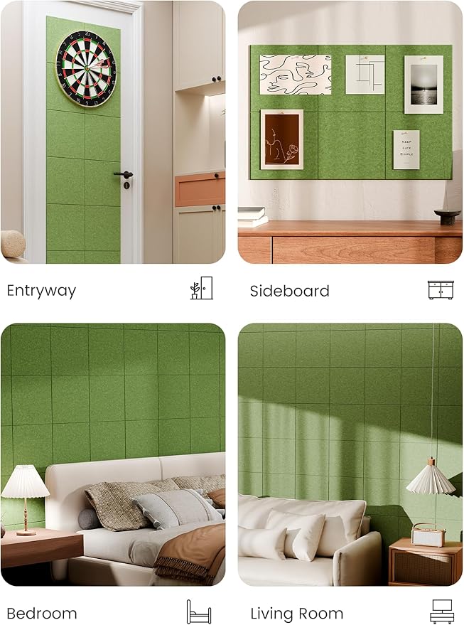 Bumusty Large Cork Board 36"x24" Alternative - 6 Pack Felt Wall Tiles with 40 Safe Removable Adhesive Tabs, 30 Pushpins, Cork Boards for Walls Pin Board Bulletin Board Office Decor (Kelly Green)
