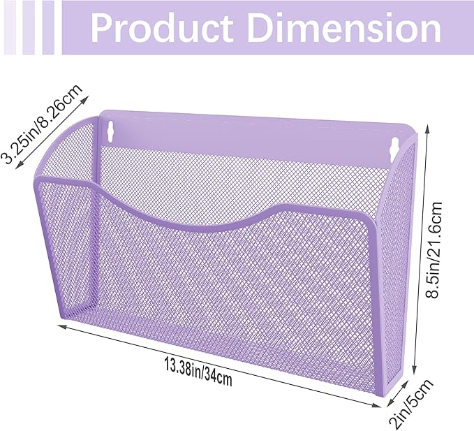 EasyPAG Single Pocket Wall File Organizer, Mesh Hanging File Folder Organizer for Letter/A4 Size Folders, Wall Mounted Vertical Mail Holder for Paperwork, Office, Home, School, Purple