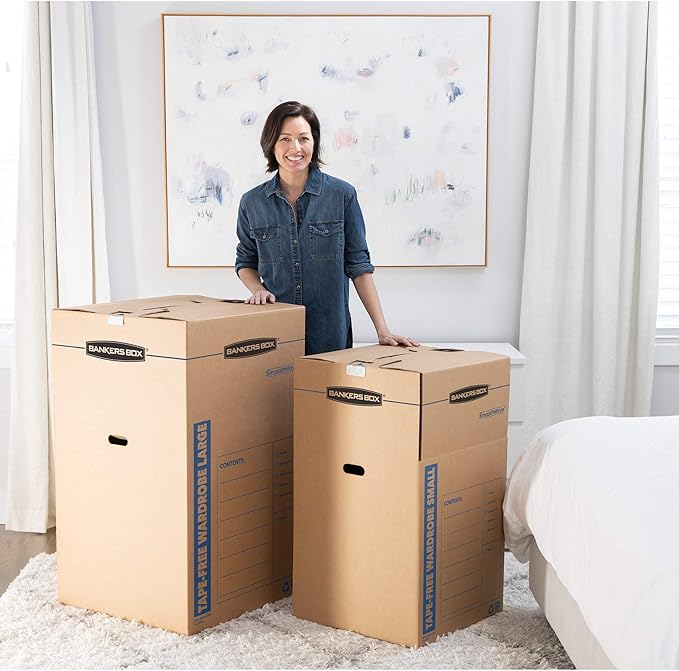 Bankers Box Tall Wardrobe Box 3 Pack, Tape-Free Design, 24" x 24"x 40"(7710501)