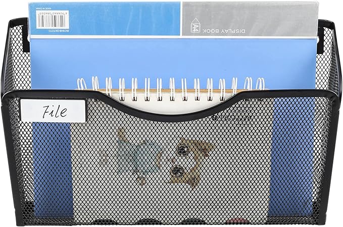 EasyPAG 3 Pack Wall File Organizer with Label Panel, Mesh Hanging File Folder Organizer for Letter/A4 Size Folders, Wall Mounted Vertical Mail Holder for Paperwork, Office, Home, School, Black