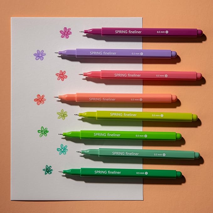 DIVERSEBEE Fine Tip Pens, 8 Bible Pens No Bleed Through, Assorted Colors, 0.5mm Fine Point Fineliner Markers for Journaling, Bible Study Journaling Supplies and Accessories (Spring)