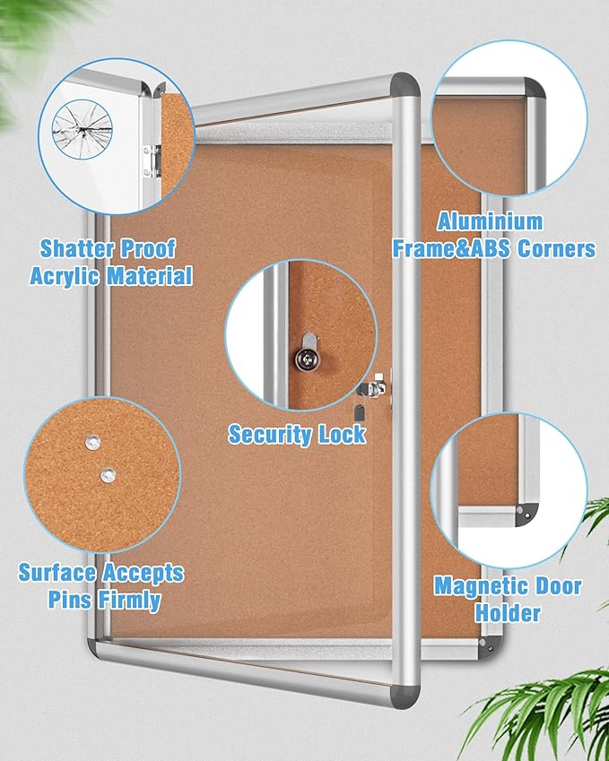 Mifuro 2 Pack 26"x20" Enclosed Bulletin Board, Lockable Weather-Resistant Aluminum Cork Noticeboard for School & Office, Silver Frame w/Cork