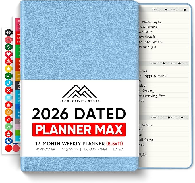 Dated, 2026 Planner, 8.5" x 11" - The Productivity Planner to Achieve Your 2026 Goals - Planner 2026-2027 by PRODUCTIVITY STORE (A4, BLUE)