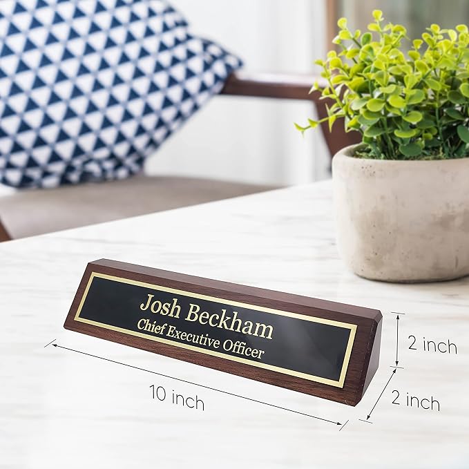 Business Wood Name Plate for Desk | Custom Desk Name Plate Personalized Gift for Office, The Perfect Engraved Name Plaque By Engraving International (2" x 10", Walnut Wood)