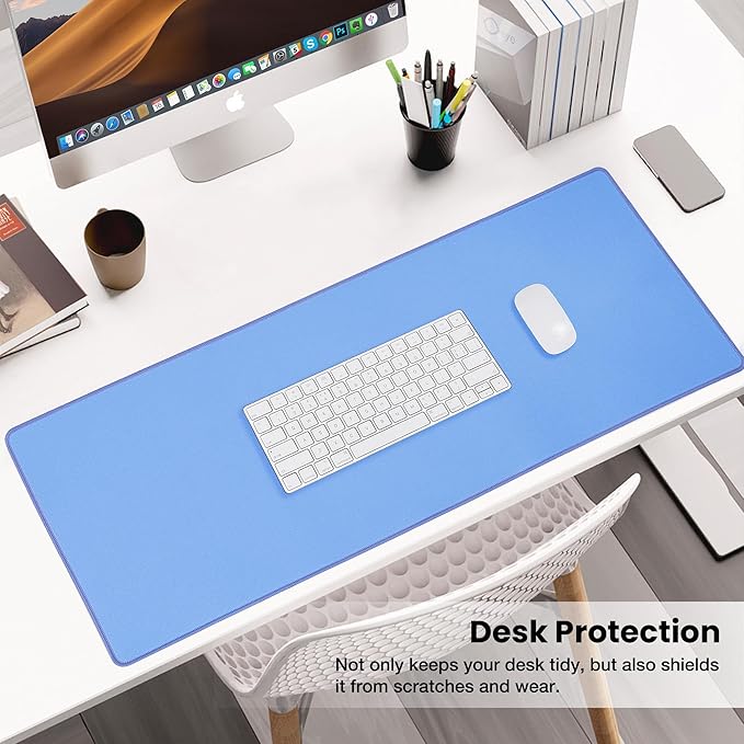 ALOANES Waterproof Mouse Pad, Large Gaming Keyboard Pad with Anti-Slip Base, Grain Jacquard Surface, Extend Desk pad for Gamer, Office & Home, Blue Mousepad 27.6''x11.8''x0.12''
