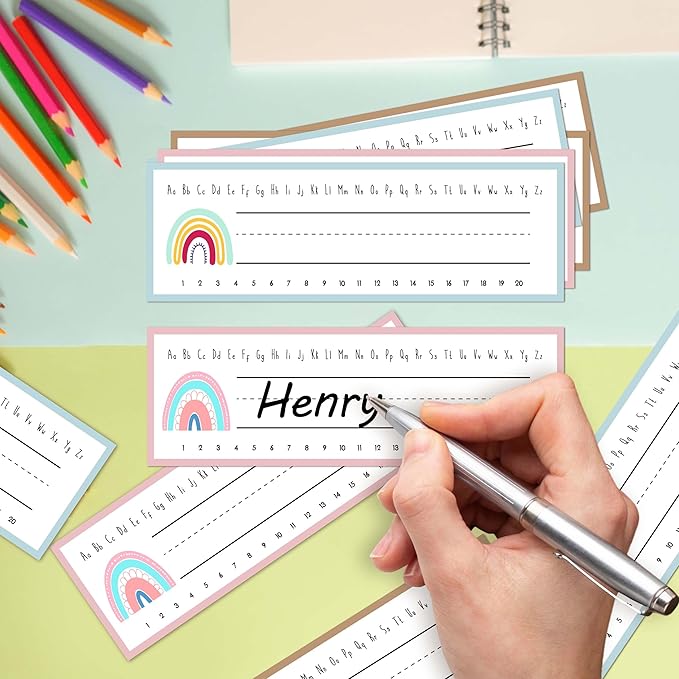 Name Tags for Classroom Cubbies, 30 Boho Rainbow Name Plates for Desks, Back to School Self Adhesive Name Tags Sticker for Teachers Elementary - A01