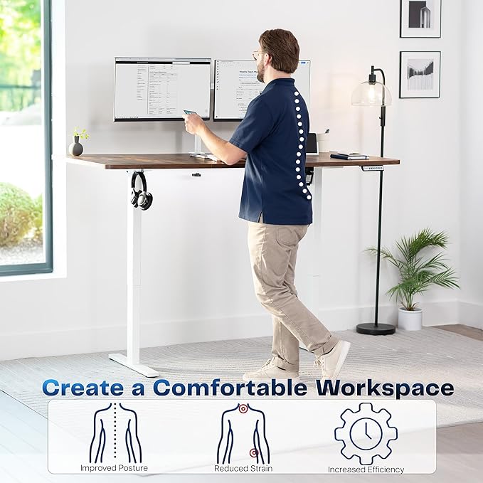 VIVO Electric 71 x 36 in Rustic Standing Desk, Memory Height Adjustment, 1B Series, Holds 220 lbs, Vintage Brown Top White Frame, DESK-KIT-1W7N-36