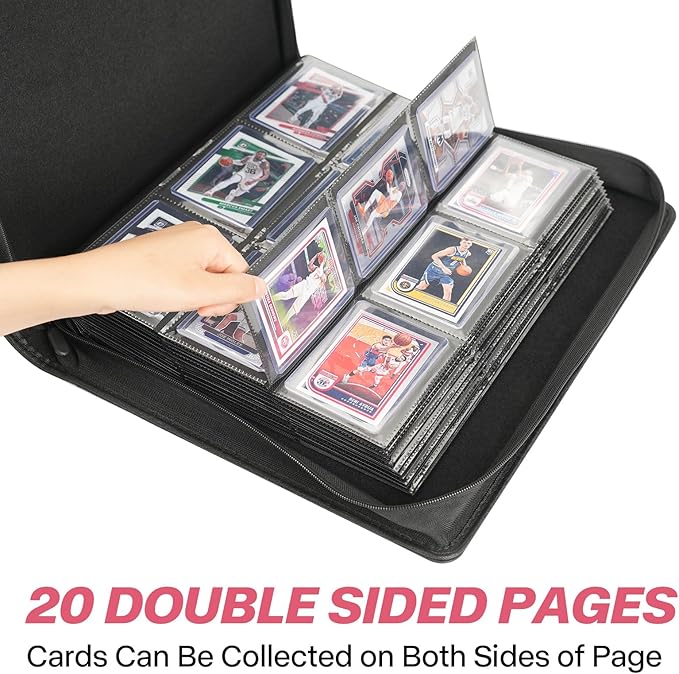 Sibonic 9 Pocket TopLoader Binder, Holds 360 3”x4” Toploader Hard Cases, Sleeves Card Collection Binder, 20 Double Sided Pages, Compatible with Trading & Sports Holder - Pink