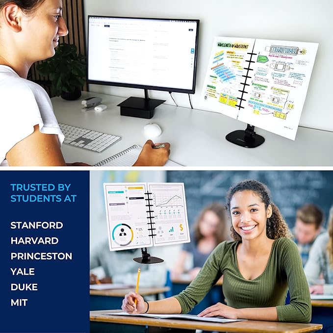 Note Tower Desktop Titan Document Holder for Typing | Compact 2 Page Paper Holder Stand for Desk | Document Stand Holds Copy Paper, Photos & Post Notes | for Fast Typing, Studying & Presenting
