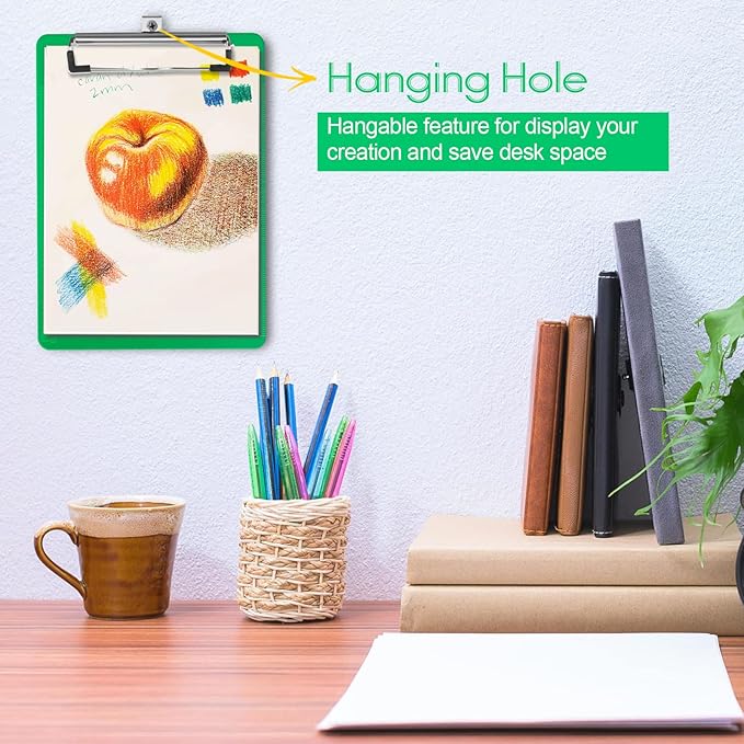TFDLCG zm Green Clipboard with Pen Holder,Plastic Clipboard Standard Letter A4 Size,Heavy Duty Clip Boards 8.5x11,Cute Hanging Clipboards for Women Kids Students School Office Home