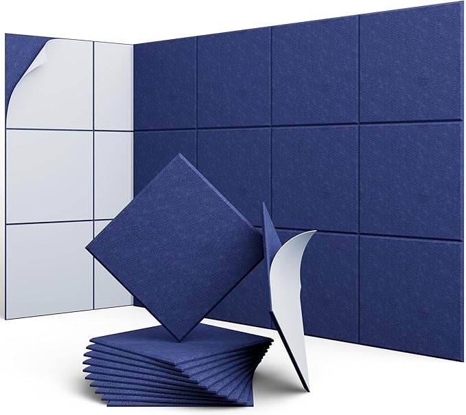 UNECHO 12 Pack 12" X 12" X 0.4" Acoustic Panels for Wall Sound Absorbing,Square Self-Adhesive Sound Panels, High Density Suitable for Multiple Scenarios(Sapphire Blue)