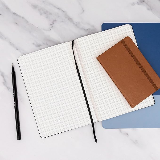 PAPERAGE Graph Paper Journal Notebook, (Cognac), 160 Pages, Medium 5.6 in x 8 in - 100 GSM Thick Paper – Hardcover Grid Notebook for Work or School